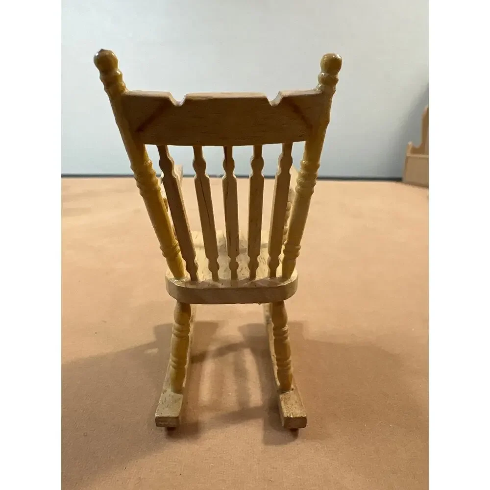 Miniature Dollhouse UNFINISHED Wood Furniture Hutch Table Rocking Chair 1:12